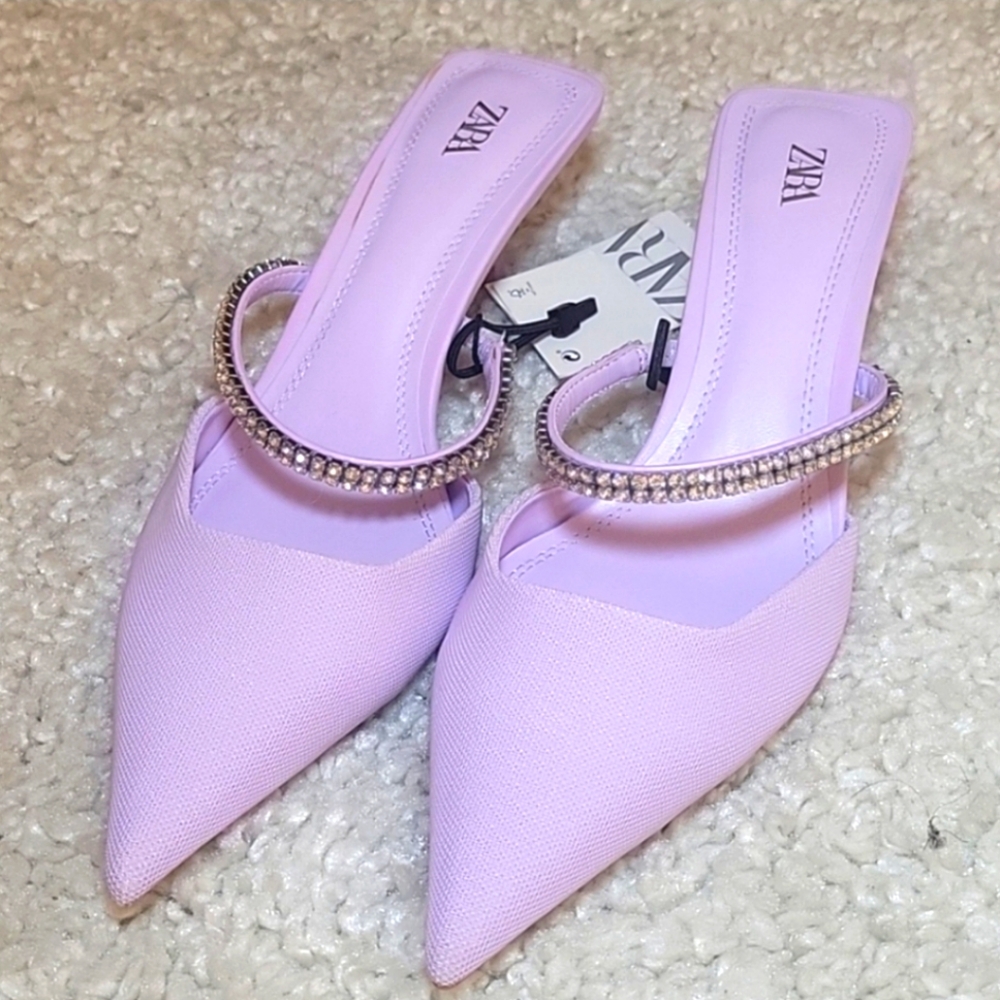 NEW ZARA LILAC Bling MULES size 40 Euro